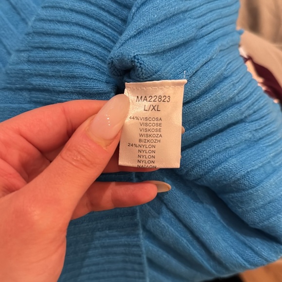 Sandro Ribbed Blue Vneck Sweater - Picture 5 of 5